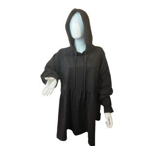 ChicSoul Black Hooded Babydoll Tunic Sweatshirt Womens Sz 1X Long Hoodie Dress